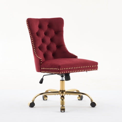 Velvet Tufted Office Chair – Adjustable Swivel Desk Chair with Gold Base & Soft Cushion