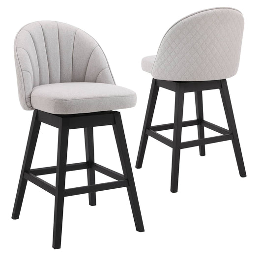 360° rotation swivel linen upholstered solid wood bar stools