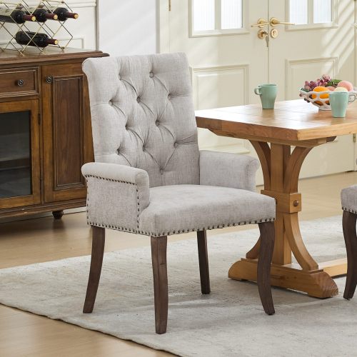 Upholstered Chenille Tufted Dining Chair with Arms – Solid Wood Frame Accent Chair for Dining Room, Kitchen & Living Room