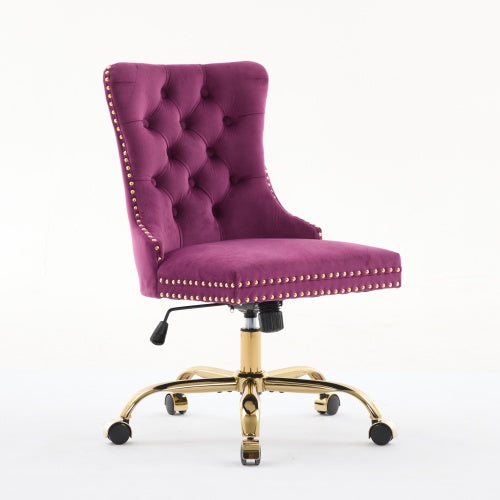 Velvet Tufted Office Chair – Adjustable Swivel Desk Chair with Gold Base & Soft Cushion