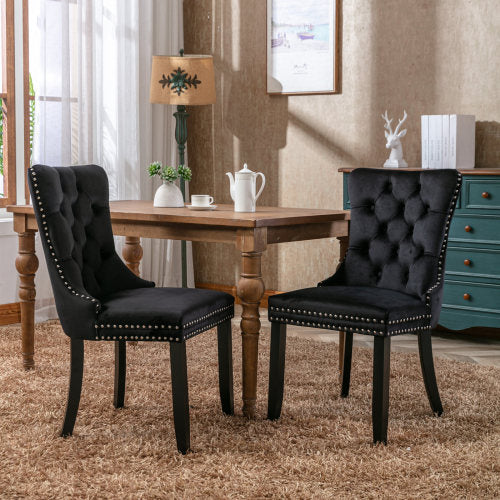 Modern Velvet Upholstered Dining Chairs Set of 2 with Nailhead Trim & Solid Wood Legs