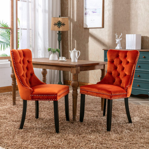 Modern Velvet Upholstered Dining Chairs Set of 2 with Nailhead Trim & Solid Wood Legs