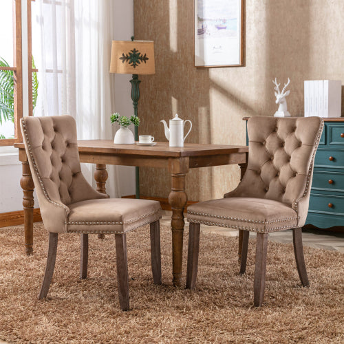 Modern Velvet Upholstered Dining Chairs Set of 2 with Nailhead Trim & Solid Wood Legs