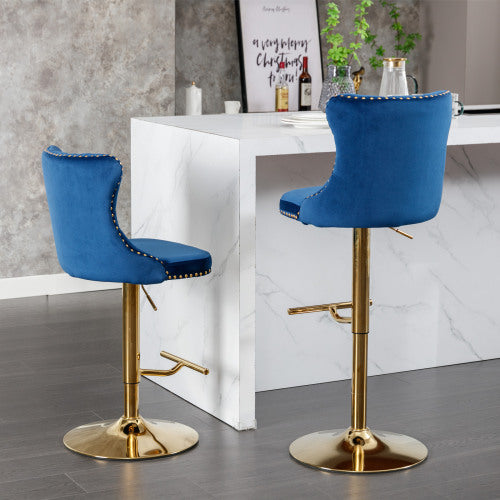 Velvet Bar Stools Set of 2 – Swivel, Adjustable Height – Modern Kitchen Island Chairs