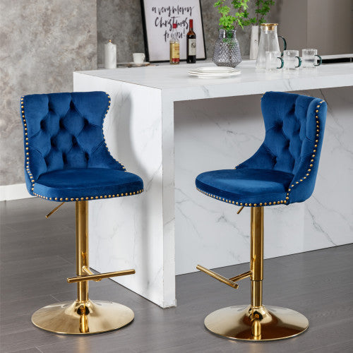 Velvet Bar Stools Set of 2 – Swivel, Adjustable Height – Modern Kitchen Island Chairs