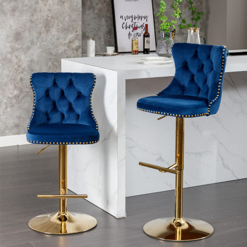 Velvet Bar Stools Set of 2 – Swivel, Adjustable Height – Modern Kitchen Island Chairs