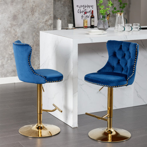 Velvet Bar Stools Set of 2 – Swivel, Adjustable Height – Modern Kitchen Island Chairs