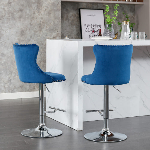 Velvet Bar Stools Set of 2 – Swivel, Adjustable Height – Modern Kitchen Island Chairs