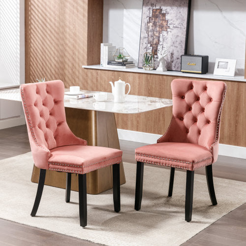 Modern Velvet Upholstered Dining Chairs Set of 2 with Nailhead Trim & Solid Wood Legs