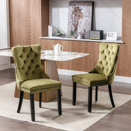 Modern Velvet Upholstered Dining Chairs Set of 2 with Nailhead Trim & Solid Wood Legs