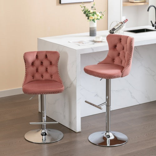 Velvet Bar Stools Set of 2 – Swivel, Adjustable Height – Modern Kitchen Island Chairs