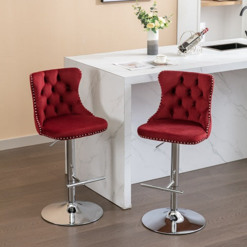 Velvet Bar Stools Set of 2 – Swivel, Adjustable Height – Modern Kitchen Island Chairs