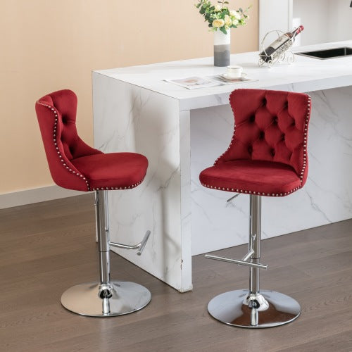 Velvet Bar Stools Set of 2 – Swivel, Adjustable Height – Modern Kitchen Island Chairs