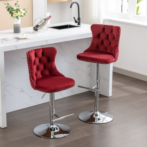 Velvet Bar Stools Set of 2 – Swivel, Adjustable Height – Modern Kitchen Island Chairs