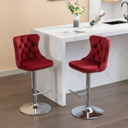 Velvet Bar Stools Set of 2 – Swivel, Adjustable Height – Modern Kitchen Island Chairs