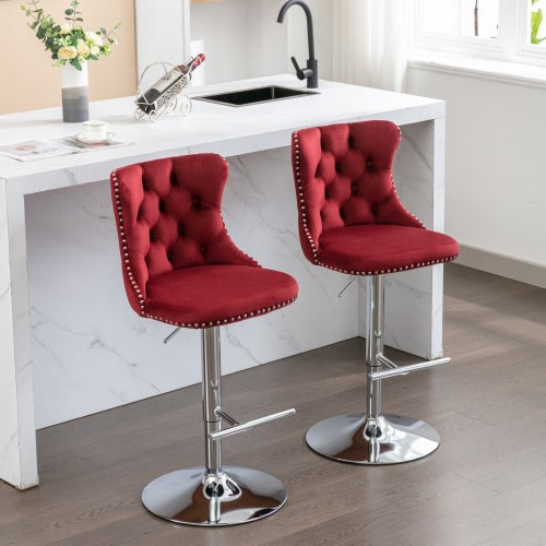Velvet Bar Stools Set of 2 – Swivel, Adjustable Height – Modern Kitchen Island Chairs