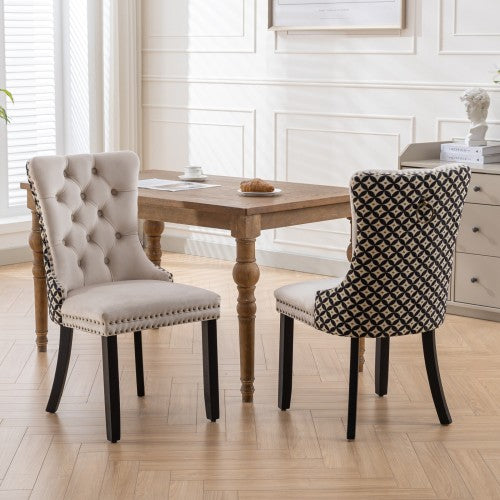 Modern Velvet Upholstered Dining Chairs Set of 2 with Nailhead Trim & Solid Wood Legs