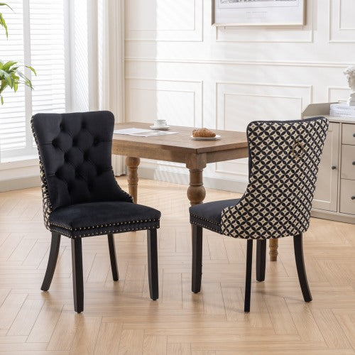 Modern Velvet Upholstered Dining Chairs Set of 2 with Nailhead Trim & Solid Wood Legs