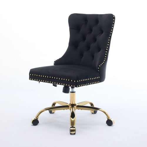 Velvet Tufted Office Chair – Adjustable Swivel Desk Chair with Gold Base & Soft Cushion