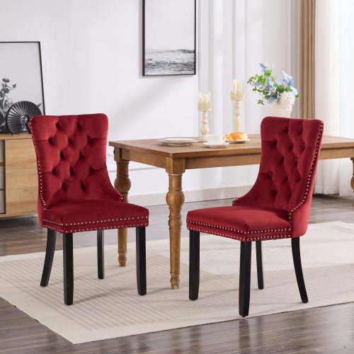 Modern Velvet Upholstered Dining Chairs Set of 2 with Nailhead Trim & Solid Wood Legs