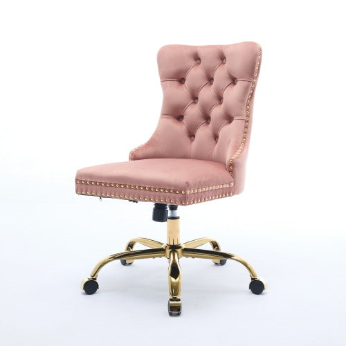 Velvet Tufted Office Chair – Adjustable Swivel Desk Chair with Gold Base & Soft Cushion