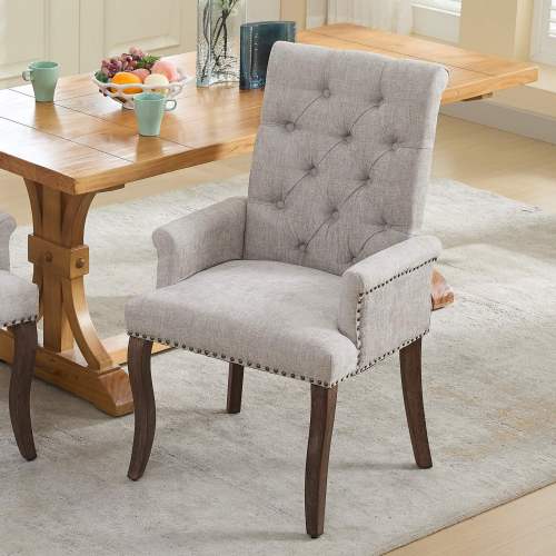Upholstered Chenille Tufted Dining Chair with Arms – Solid Wood Frame Accent Chair for Dining Room, Kitchen & Living Room