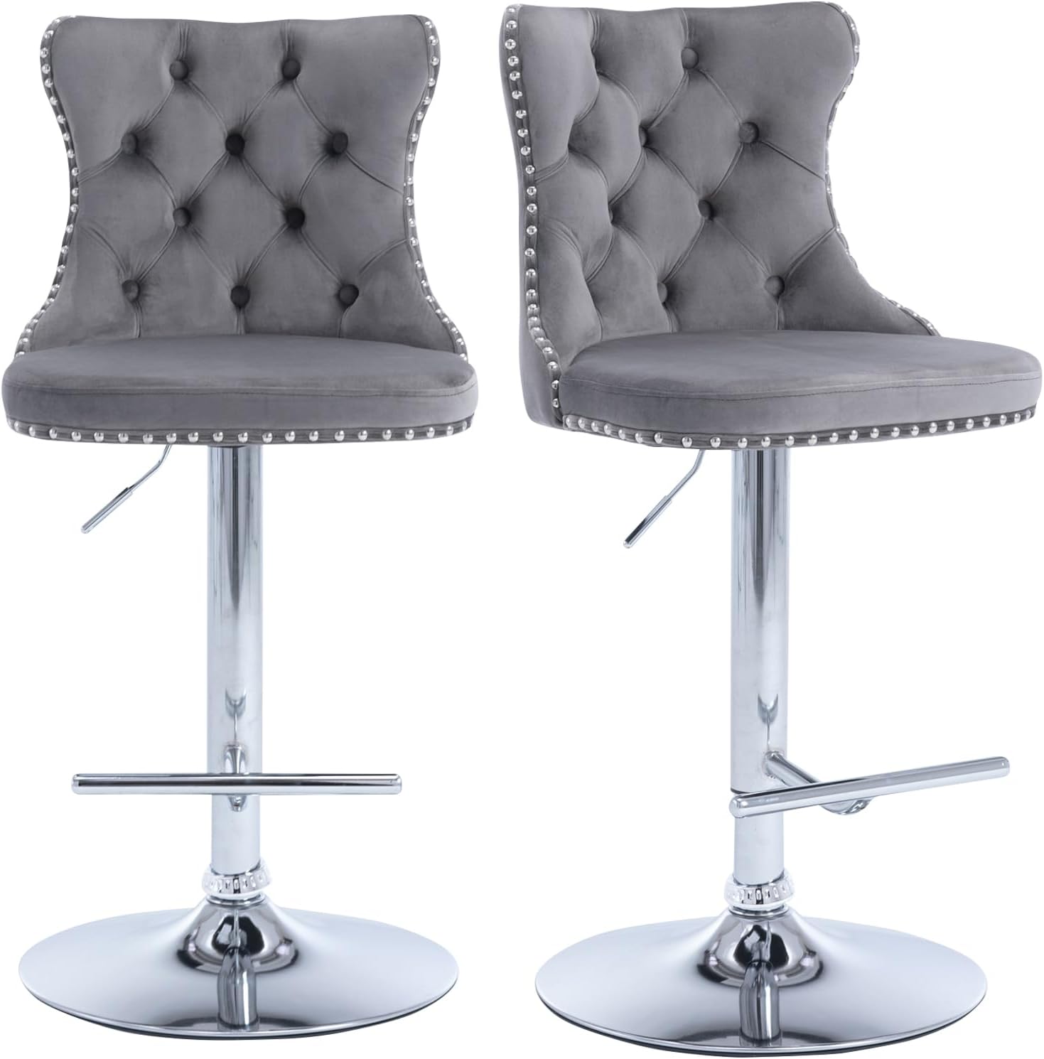 Velvet Bar Stools Set of 2 – Swivel, Adjustable Height – Modern Kitchen Island Chairs