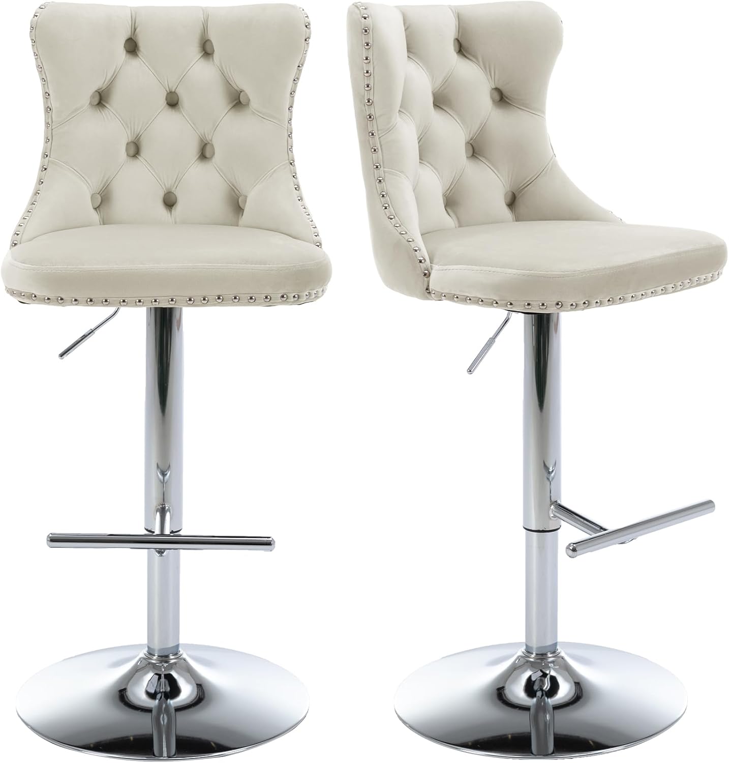 Velvet Bar Stools Set of 2 – Swivel, Adjustable Height – Modern Kitchen Island Chairs