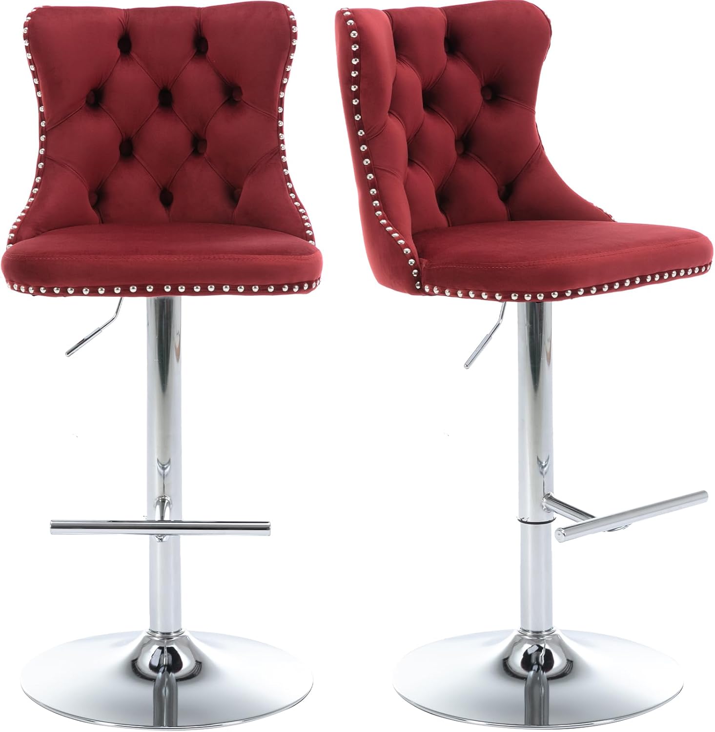 Velvet Bar Stools Set of 2 – Swivel, Adjustable Height – Modern Kitchen Island Chairs