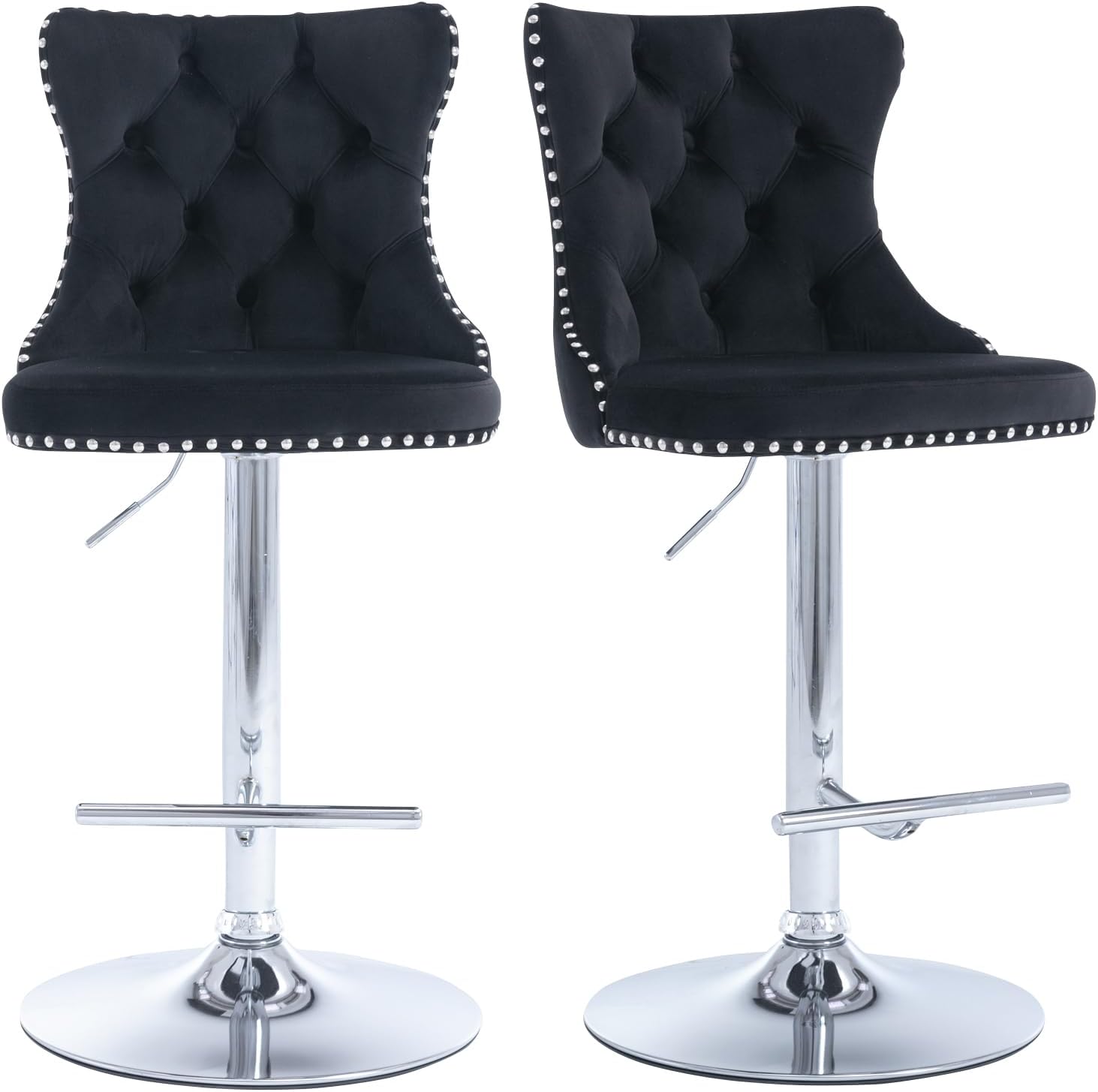 Velvet Bar Stools Set of 2 – Swivel, Adjustable Height – Modern Kitchen Island Chairs