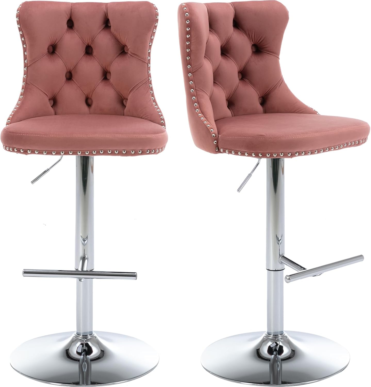 Velvet Bar Stools Set of 2 – Swivel, Adjustable Height – Modern Kitchen Island Chairs