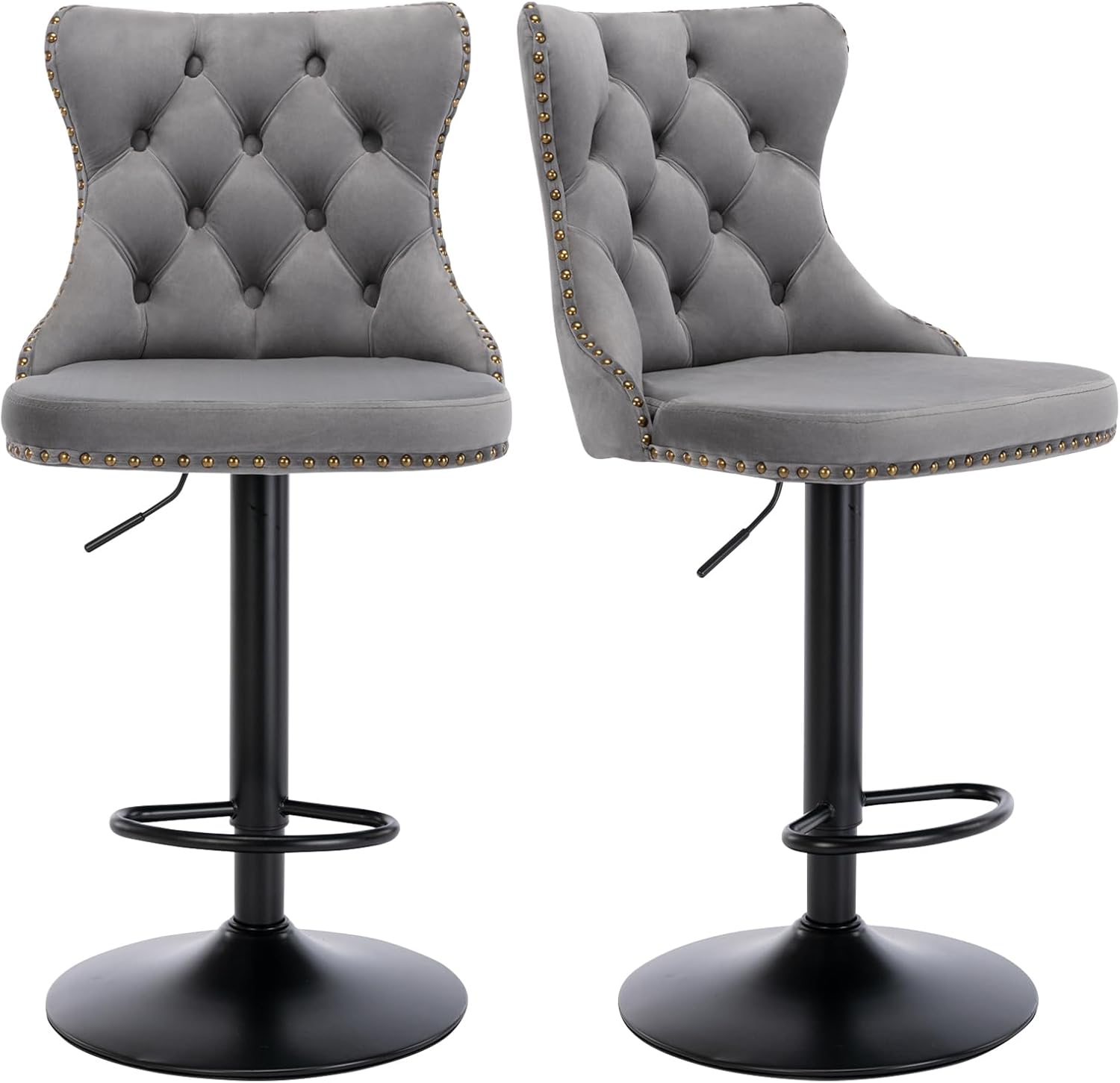 Velvet Bar Stools Set of 2 – Swivel, Adjustable Height – Modern Kitchen Island Chairs