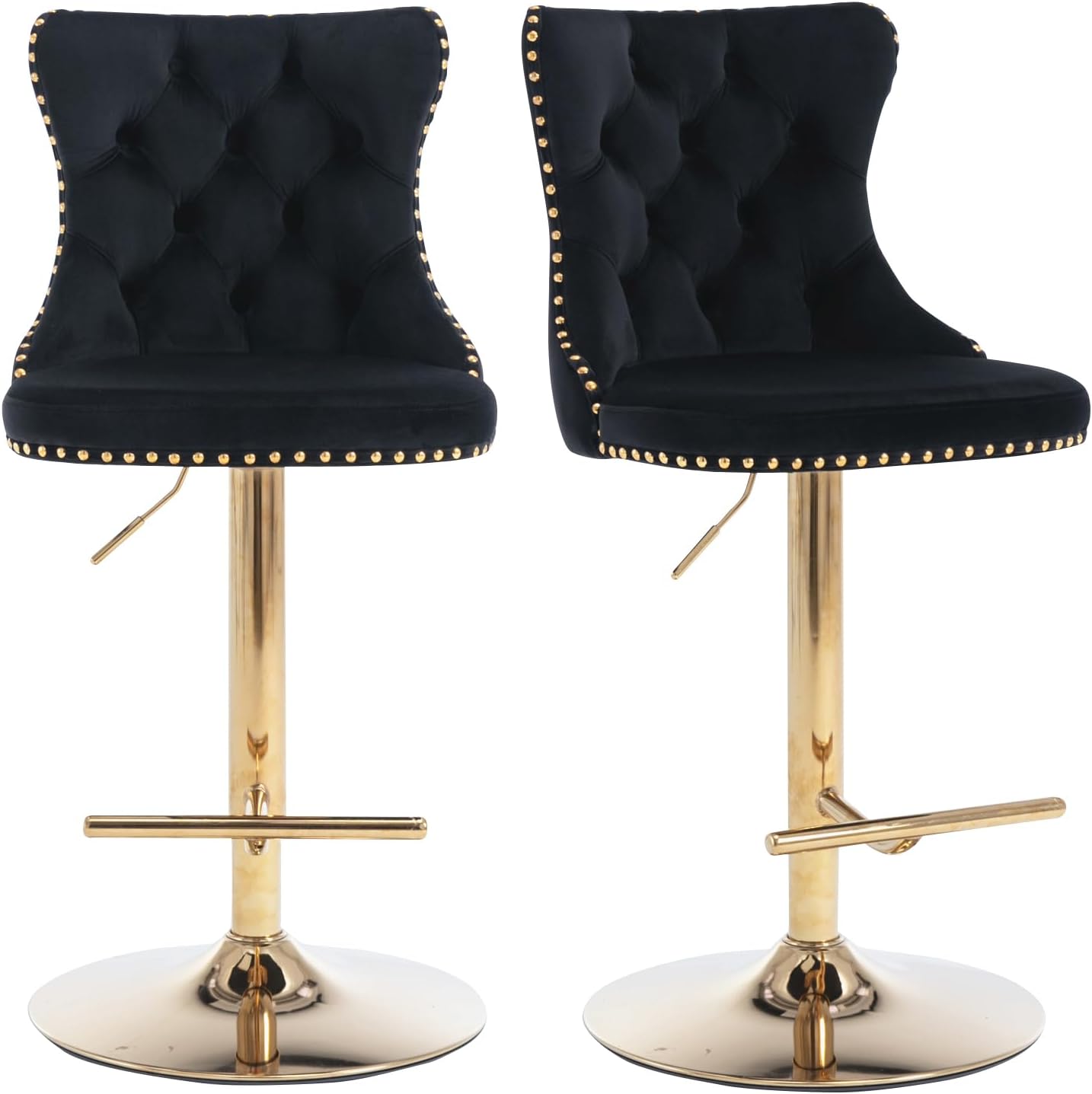 Velvet Bar Stools Set of 2 – Swivel, Adjustable Height – Modern Kitchen Island Chairs