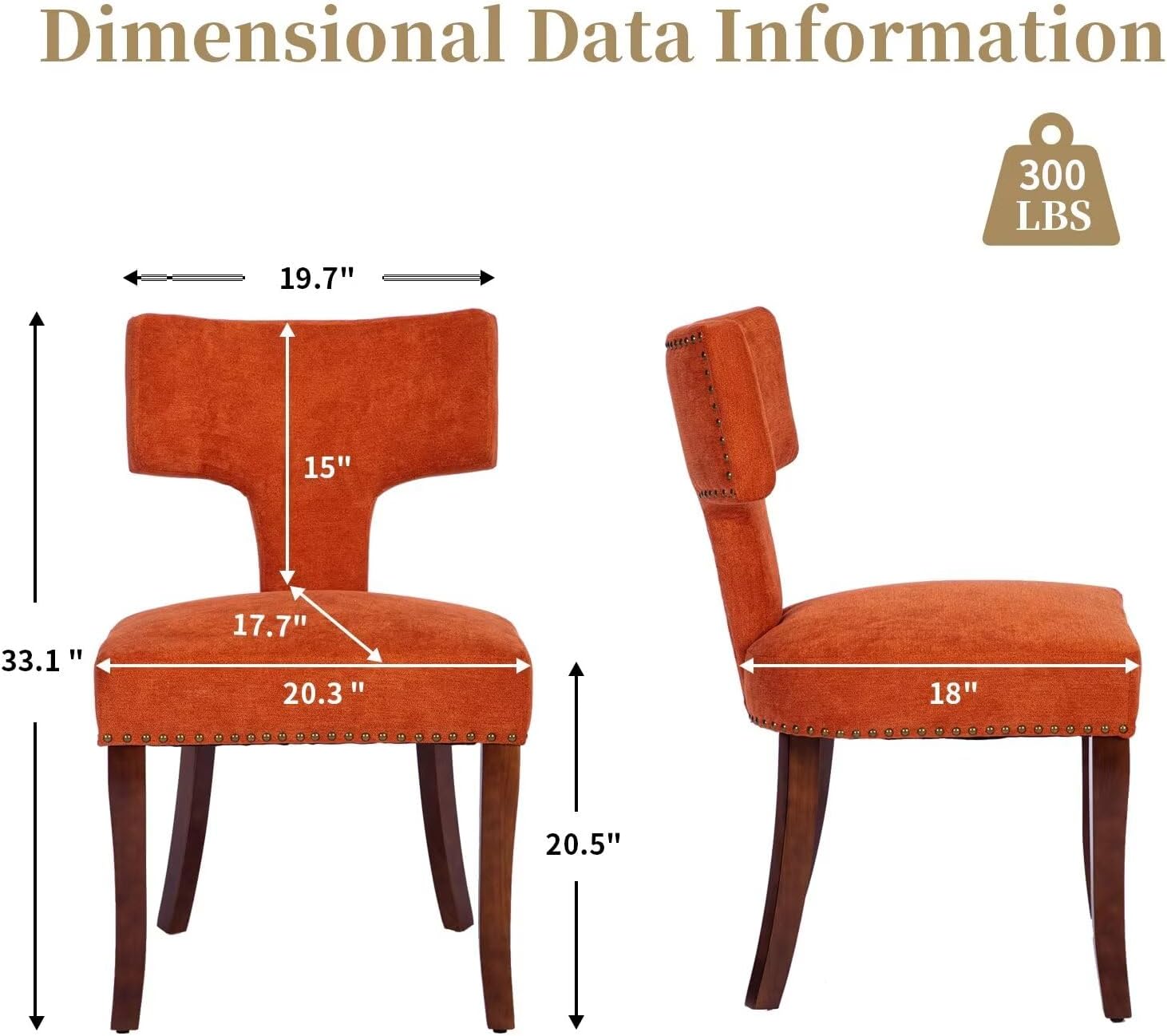 Mid Century Modern Upholstered Dining Chairs Set of 2 for Kitchen or Dining Room