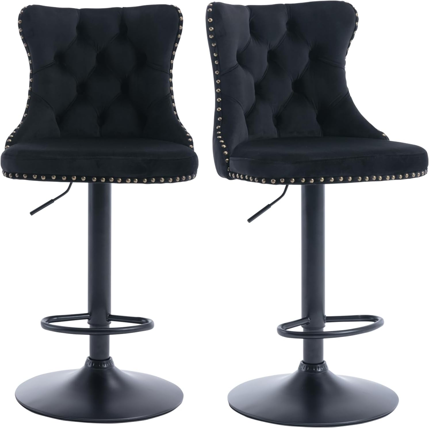 Velvet Bar Stools Set of 2 – Swivel, Adjustable Height – Modern Kitchen Island Chairs