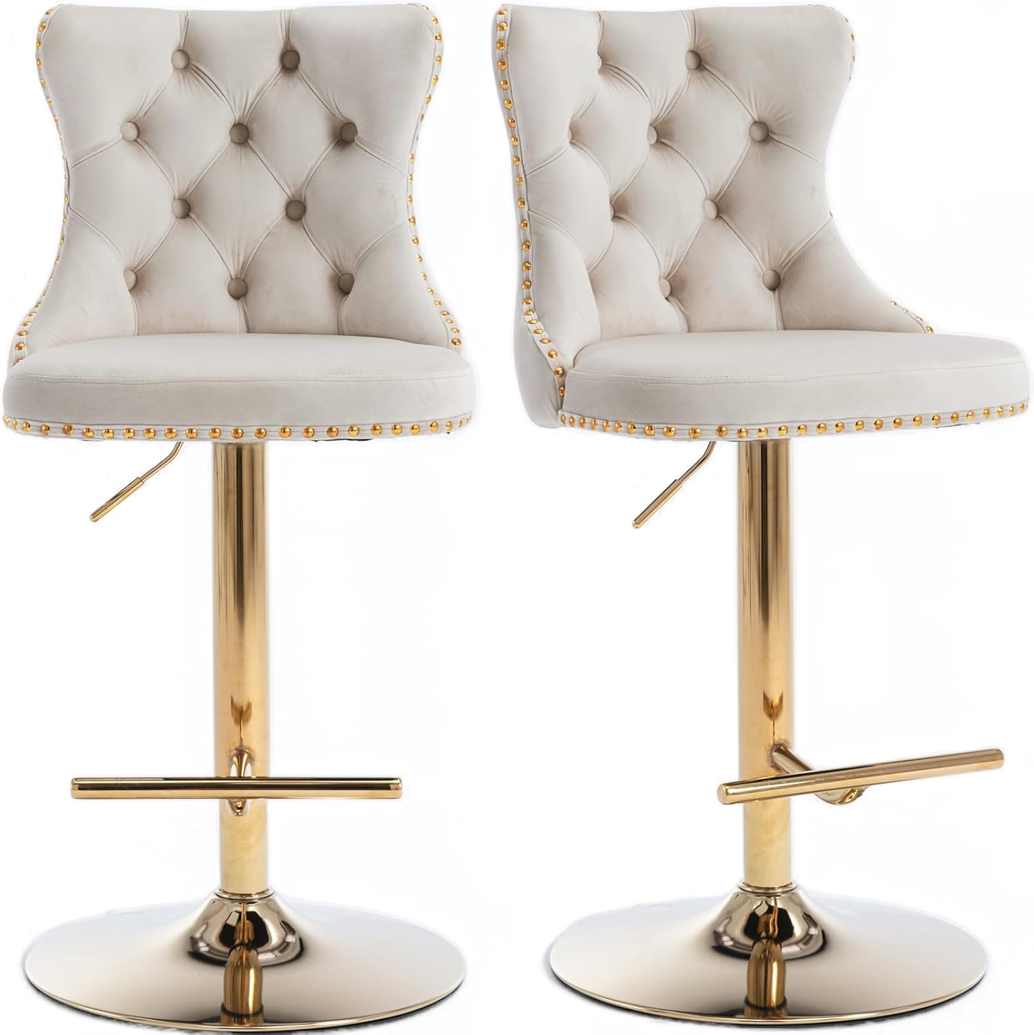 Velvet Bar Stools Set of 2 – Swivel, Adjustable Height – Modern Kitchen Island Chairs