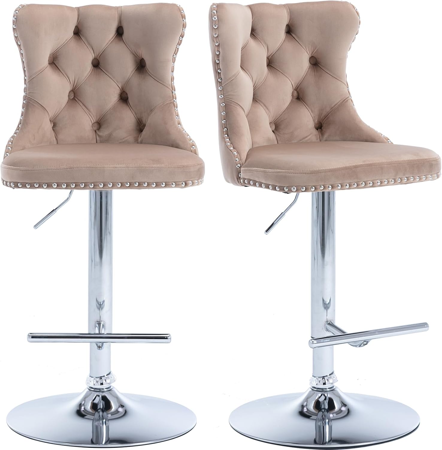 Velvet Bar Stools Set of 2 – Swivel, Adjustable Height – Modern Kitchen Island Chairs