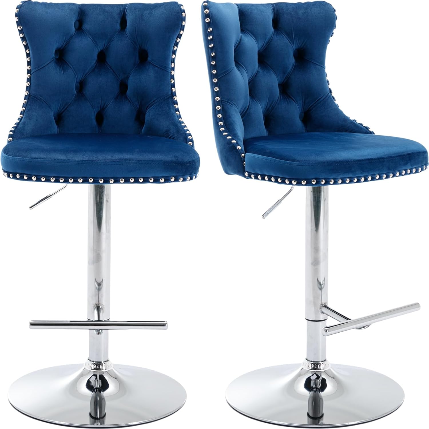 Velvet Bar Stools Set of 2 – Swivel, Adjustable Height – Modern Kitchen Island Chairs