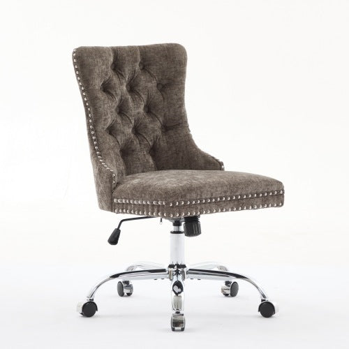 Velvet Tufted Office Chair – Adjustable Swivel Desk Chair with Gold Base & Soft Cushion