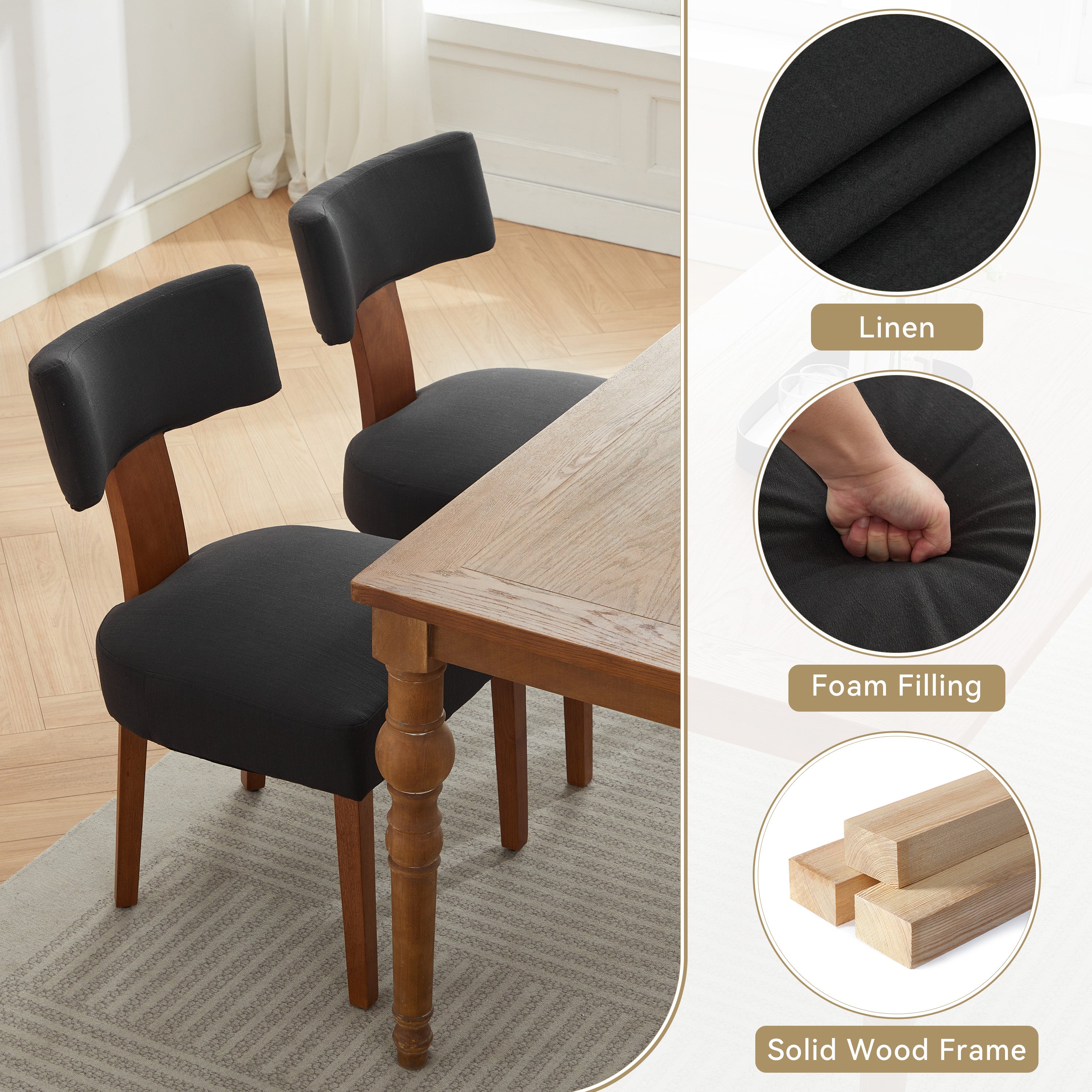 Vintage Velvet Upholstered Dining Chairs Set of 2 with Nailhead Trim & Wood Legs for Dining Room or Kitchen