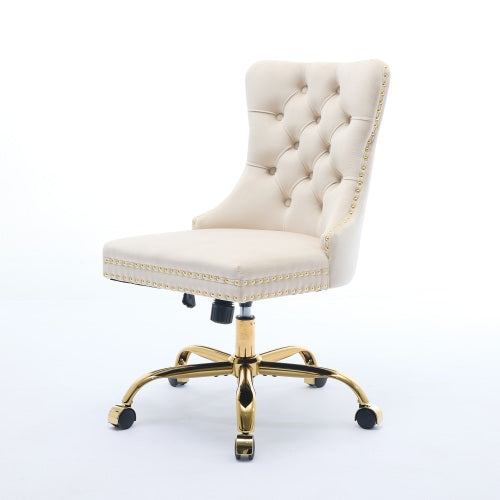 Velvet Tufted Office Chair – Adjustable Swivel Desk Chair with Gold Base & Soft Cushion