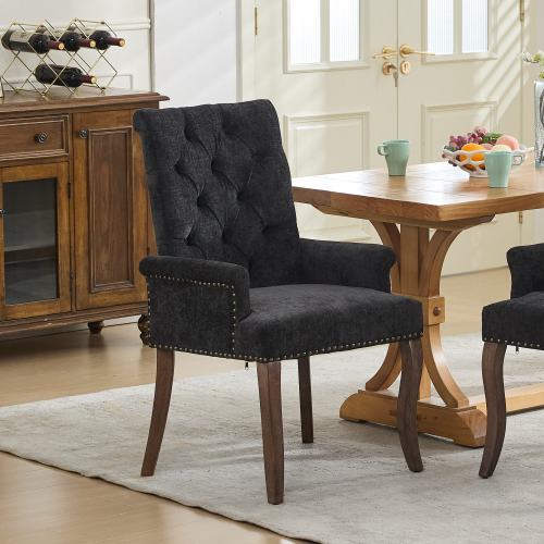 Upholstered Chenille Tufted Dining Chair with Arms – Solid Wood Frame Accent Chair for Dining Room, Kitchen & Living Room