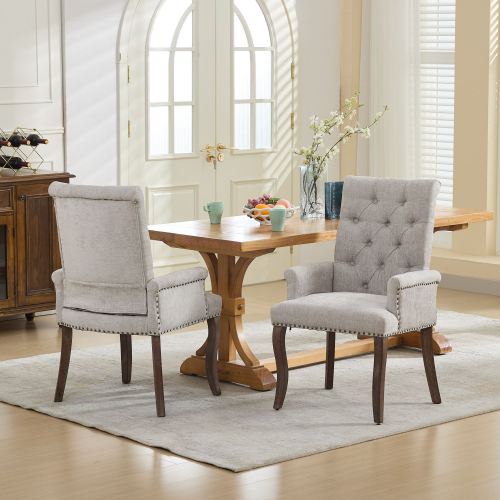 Upholstered Chenille Tufted Dining Chair with Arms – Solid Wood Frame Accent Chair for Dining Room, Kitchen & Living Room
