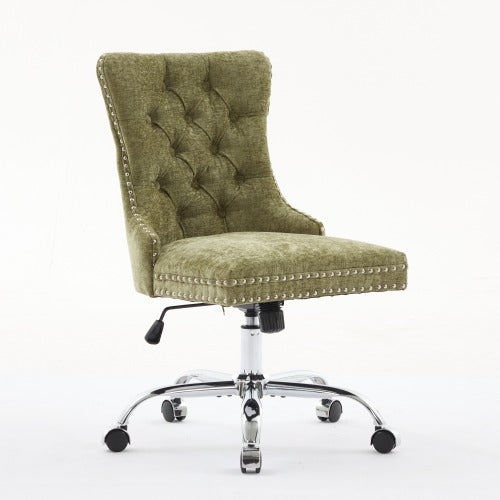 Velvet Tufted Office Chair – Adjustable Swivel Desk Chair with Gold Base & Soft Cushion