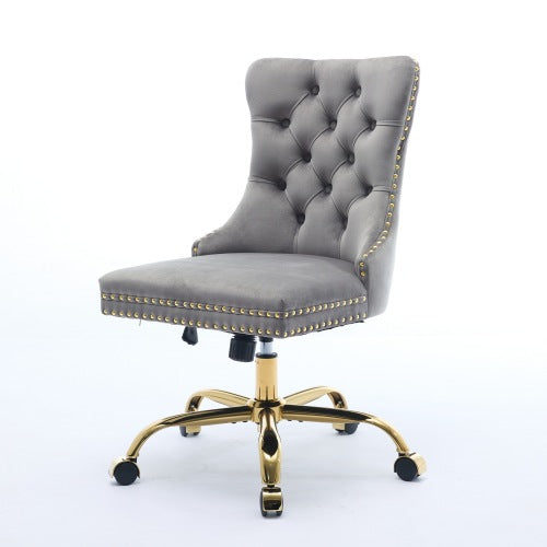 Velvet Tufted Office Chair – Adjustable Swivel Desk Chair with Gold Base & Soft Cushion