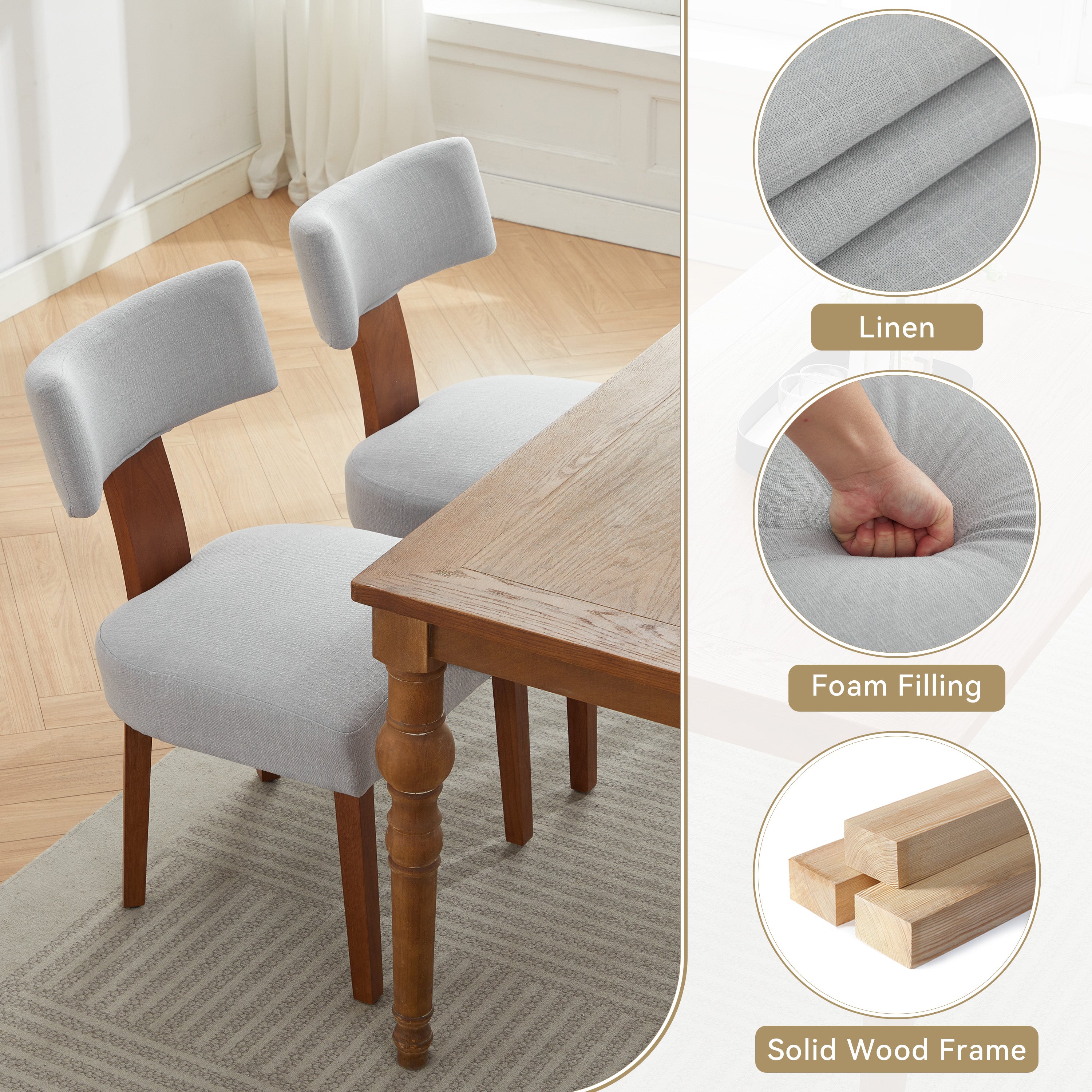 Vintage Velvet Upholstered Dining Chairs Set of 2 with Nailhead Trim & Wood Legs for Dining Room or Kitchen