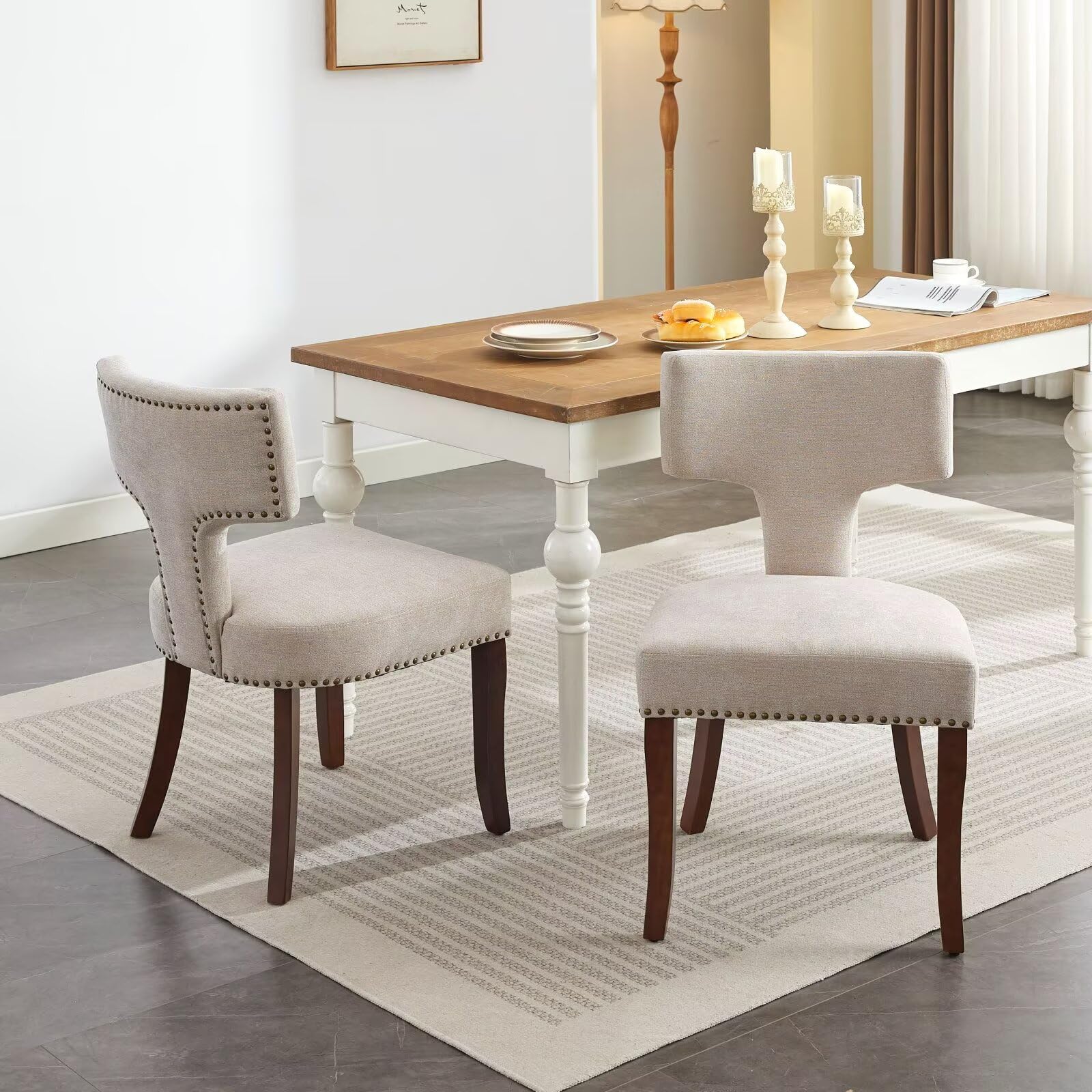 Mid Century Modern Upholstered Dining Chairs Set of 2 for Kitchen or Dining Room