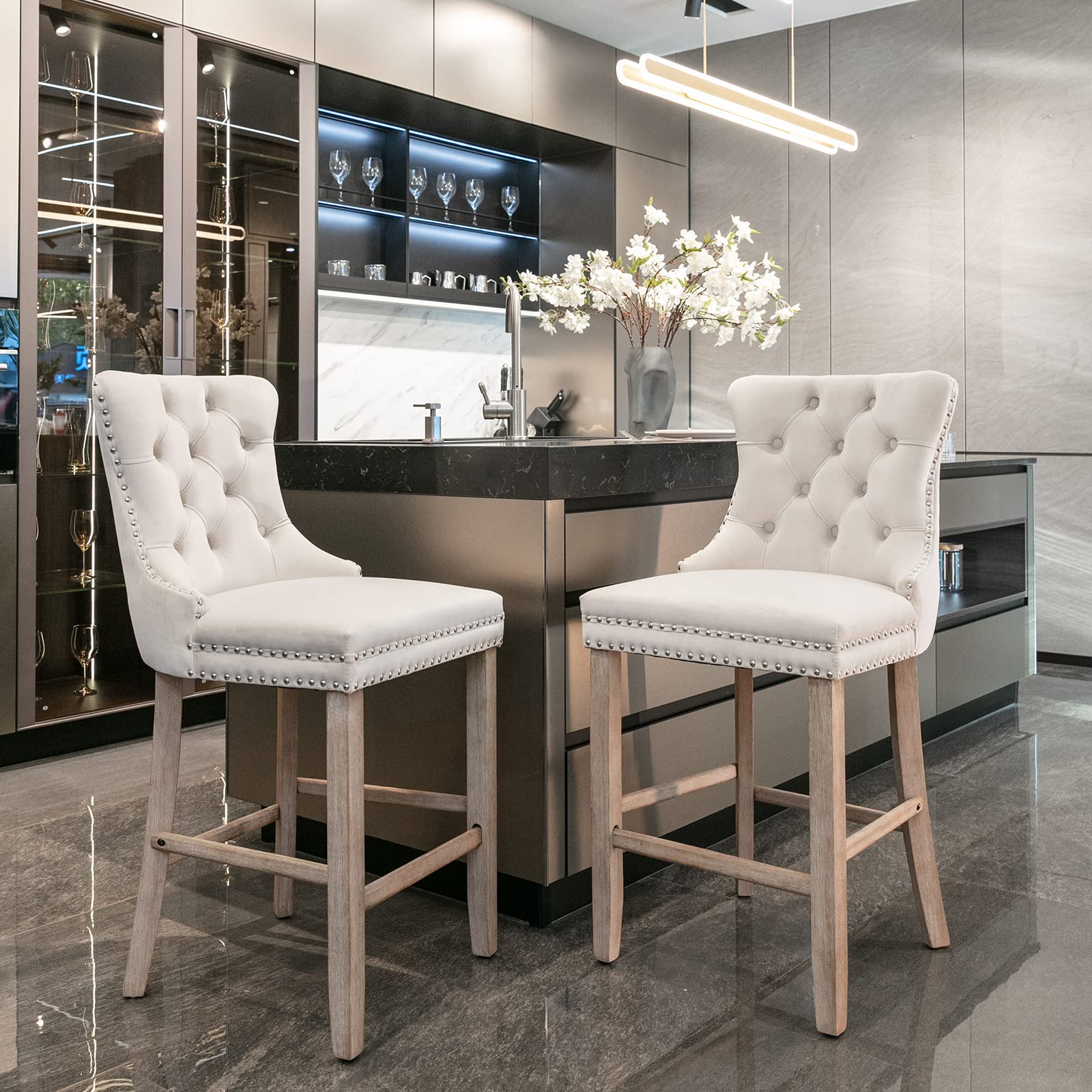 Velvet Bar Stools  | Deluxe Bar Stools Set of 2 | jiemaisi.com