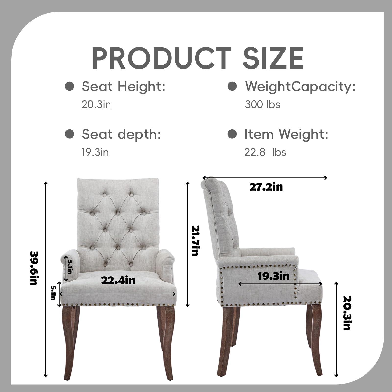 Upholstered Chenille Tufted Dining Chair with Arms – Solid Wood Frame Accent Chair for Dining Room, Kitchen & Living Room