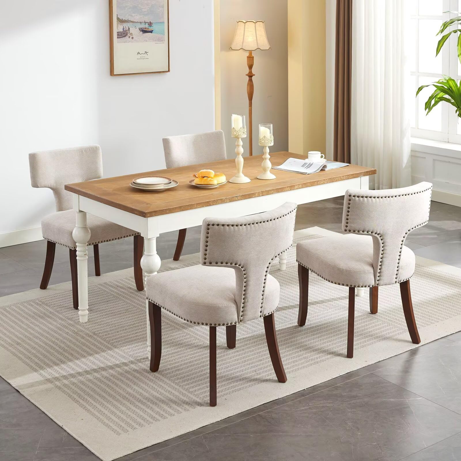 Mid Century Modern Upholstered Dining Chairs Set of 2 for Kitchen or Dining Room